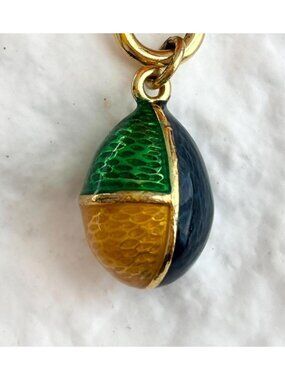 Joan Rivers Tricolor Gold Toned Vintage Faberge Egg Pendant | Charm w/ Extender